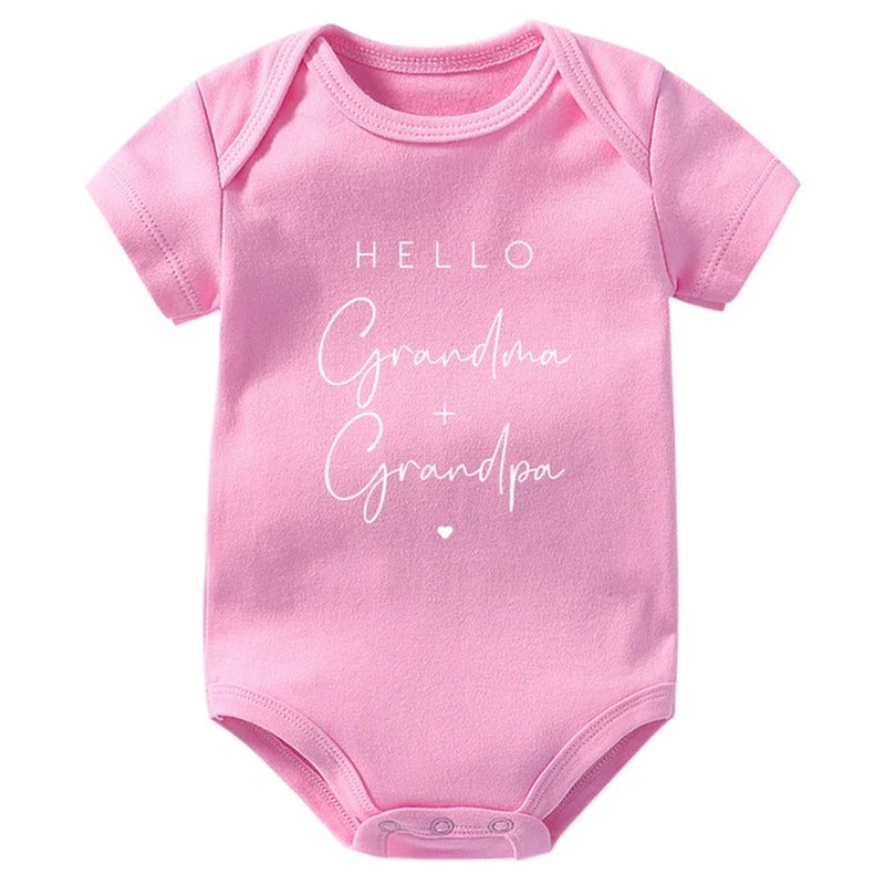 Pregnancy Announcement to Be Grandparents Hello Grandma & Grandpa Baby Bodysuits Infant Baby Boy Girls Oneises Baby Shower Gift