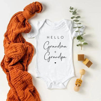 Pregnancy Announcement to Be Grandparents Hello Grandma & Grandpa Baby Bodysuits Infant Baby Boy Girls Oneises Baby Shower Gift