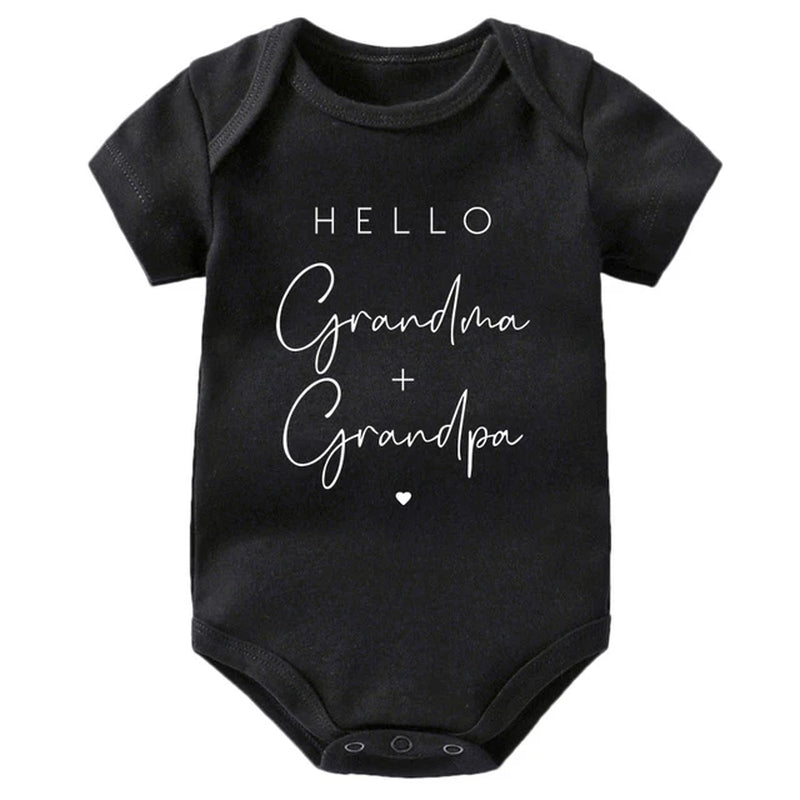 Pregnancy Announcement to Be Grandparents Hello Grandma & Grandpa Baby Bodysuits Infant Baby Boy Girls Oneises Baby Shower Gift