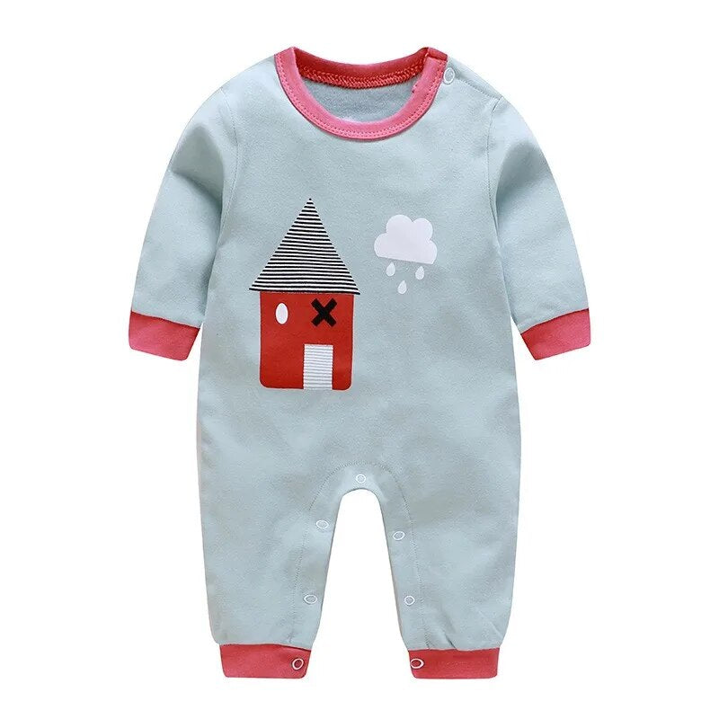 Newborn Baby Boys Girls Romper Cartoon Print Cotton Long Sleeve Jumpsuit Infant Clothing Pajamas Toddler Baby Clothes Outfits