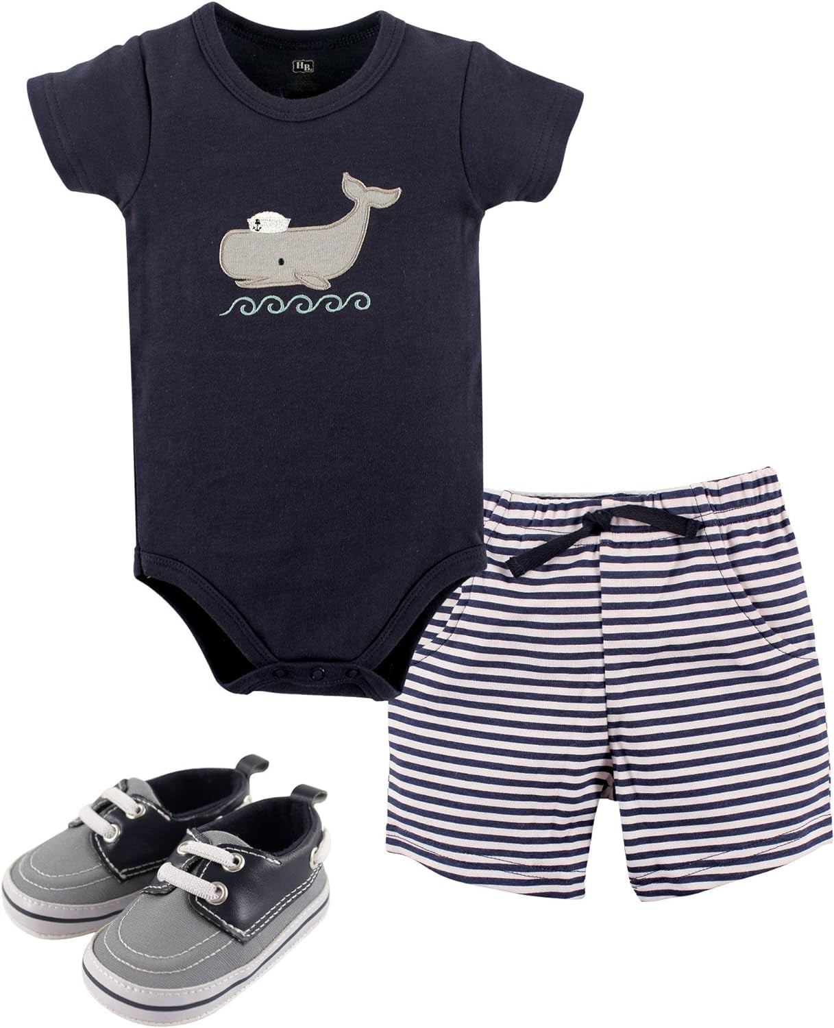 Unisex Baby Cotton Bodysuit, Shorts and Shoe Set