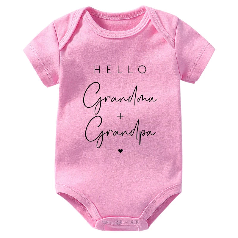 Pregnancy Announcement to Be Grandparents Hello Grandma & Grandpa Baby Bodysuits Infant Baby Boy Girls Oneises Baby Shower Gift