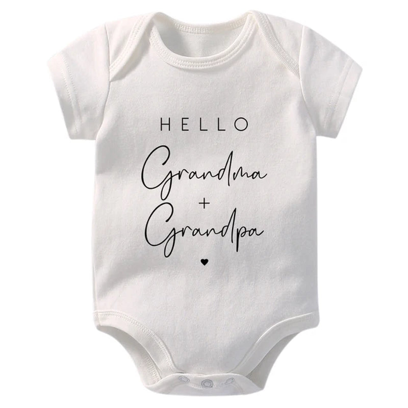 Pregnancy Announcement to Be Grandparents Hello Grandma & Grandpa Baby Bodysuits Infant Baby Boy Girls Oneises Baby Shower Gift