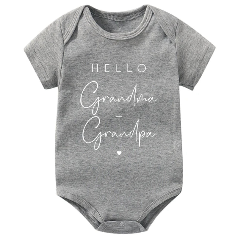 Pregnancy Announcement to Be Grandparents Hello Grandma & Grandpa Baby Bodysuits Infant Baby Boy Girls Oneises Baby Shower Gift