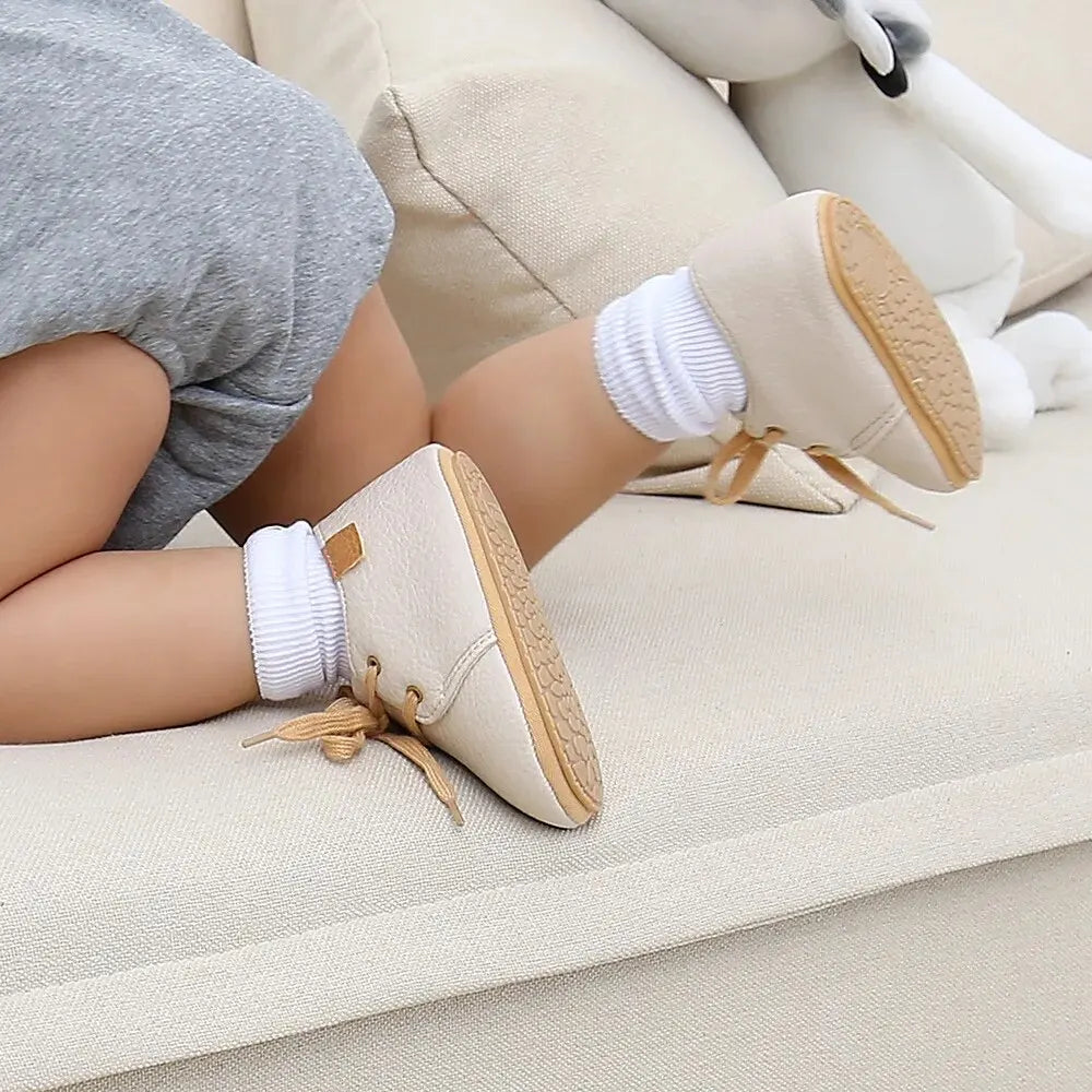 Baby Shoes Retro PU Leather Boy Girl Shoes Toddler Rubber Sole Anti-Slip First Walkers Unisex Newborn Moccasins