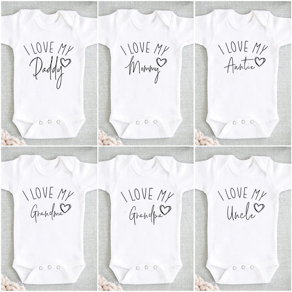 I Love My Uncle/ Aunt/Grandpa/Grandma Baby Announcement Clothes Newborn Baby Short Sleeve Bodysuits Casual Baby Boy Girl Onesies