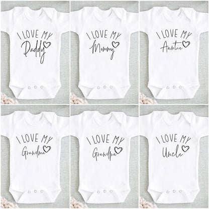 I Love My Uncle/ Aunt/Grandpa/Grandma Baby Announcement Clothes Newborn Baby Short Sleeve Bodysuits Casual Baby Boy Girl Onesies