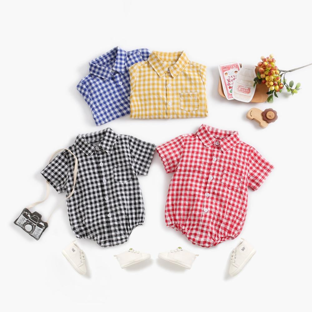 Cotton Baby Boys Bodysuits Fashion Newborn Clothes for Baby Boy Short Sleeve Summer Baby Clothing Plaid