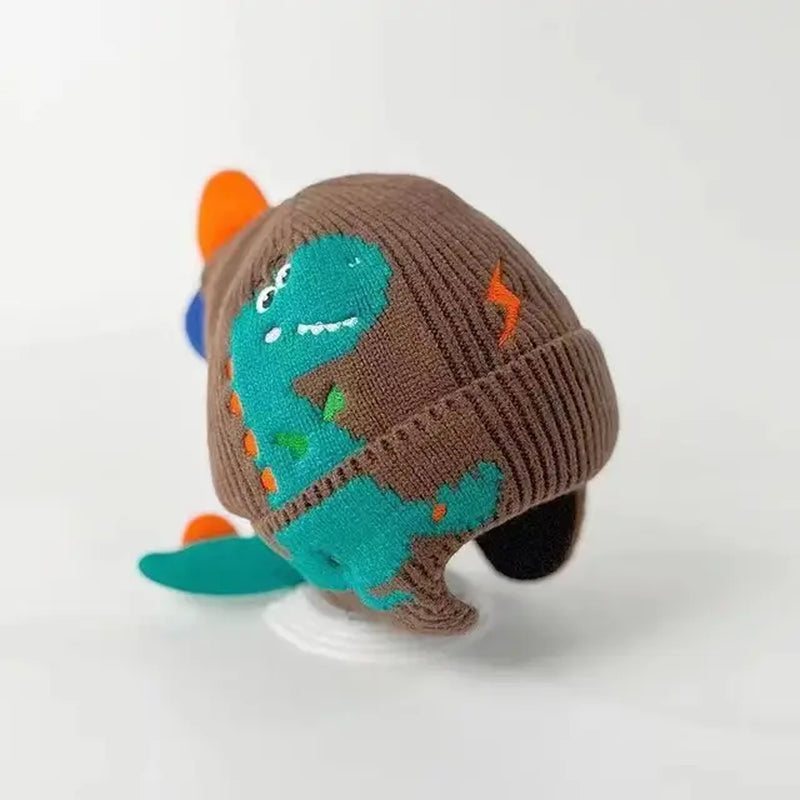 Cartoon Dinosaur Kids Earmuffs Hat Winter Warm Knitted Beanie Cap for Boy Girl Cute 3D Solid Color Toddler Ear Protection Caps