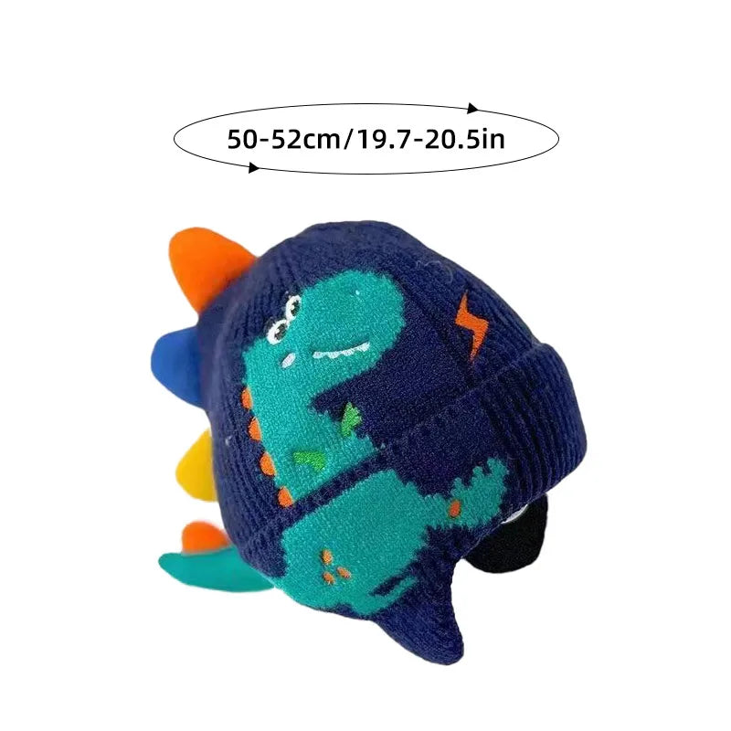 Cartoon Dinosaur Kids Earmuffs Hat Winter Warm Knitted Beanie Cap for Boy Girl Cute 3D Solid Color Toddler Ear Protection Caps