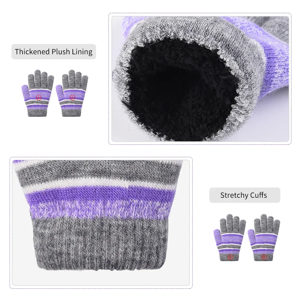 Vbiger 3 Pcs Boys Girls Beanie Hat and Glove Scarf Set, with Fleece Lining for 3-6 Years Old Grils, Purple