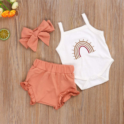 Newborn Baby Girl Clothes Cotton Infant Romper Headband Shorts Play Wear Summer Rainbow Outfits