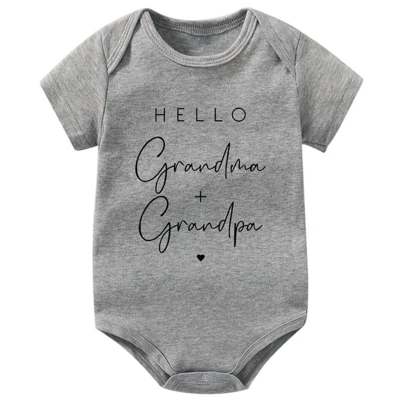 Pregnancy Announcement to Be Grandparents Hello Grandma & Grandpa Baby Bodysuits Infant Baby Boy Girls Oneises Baby Shower Gift