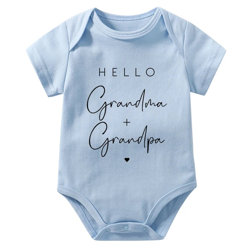 Pregnancy Announcement to Be Grandparents Hello Grandma & Grandpa Baby Bodysuits Infant Baby Boy Girls Oneises Baby Shower Gift